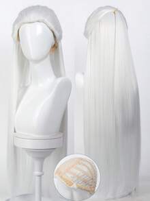 长直蓝/白假发，马尾辫造型，合成纤维材质，适合动漫角色扮演、万圣节、角色扮演派对等场合，单件装 - 彩色 - 查看 10