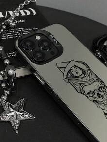 Matte Finish Skull Graphic Phone Case, High-Precision Printing, Surrealistic Design, Delicate Sandblasted Texture, Enhancing Luxury And Artistic Atmosphere; Thickened Silicone Lens Protection Ring, Precisely Fits Camera Bump, Compatible With Iphone/ Galaxy/ / / / /Honor - Multicolor - View 5