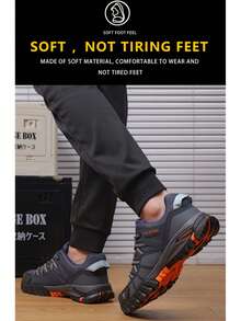 男士安全鞋，钢头靴，防刺穿户外工作鞋，防滑防护鞋，徒步鞋，必备劳动防护鞋，低帮系带，适合工作、建筑、徒步、户外活动，四季皆宜 - 藍色 - 查看 5