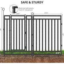 Decorative Garden Fence Metal Dog Fence Outdoor For Yard, 18ft (L) * 32in (H), 7 Panels + 1 Gate, Heavy Duty Animal Barrier Fencing For Patio & Flower Bed, No Dig, Black-Silver - 1件黑色 - 查看 3