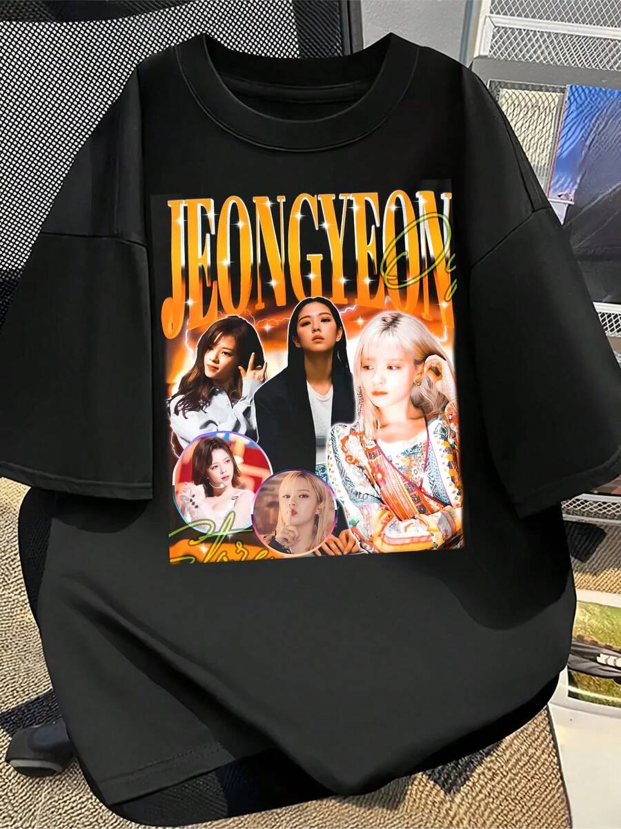 2026-Jeongyeon Twice Shirt, Jeongyeon Shirt, Jeongyeon Fan Tees, Jeongyeon Twice Merch, Jeongyeon Vintage Tshirt, Retro Jeongyeon Kpop Singer Printed T-Shirt - Made Of Pure Cotton, It Is Soft And Breathable, Suitable For Both Men And Women. It Is A Casual Shirt Suitable For All Seasons And A Fashionable Souvenir. It Is Suitable For Daily Wear, Street Fashion Enthusiasts, And Music Lovers. - 黑色 - 查看 1