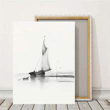 帆船主题墙饰，港口帆布画，航海风情墙面装饰，宁静水域墙面艺术画，复古艺术版画，现代风格，家居装饰，海报，礼品，房间美学，适用于客厅、卧室、房间美学装饰、家居装饰，极简主义墙画，水墨艺术版画，帆布，帆船画，家居装饰（可选画框） - 多色 - 查看 8