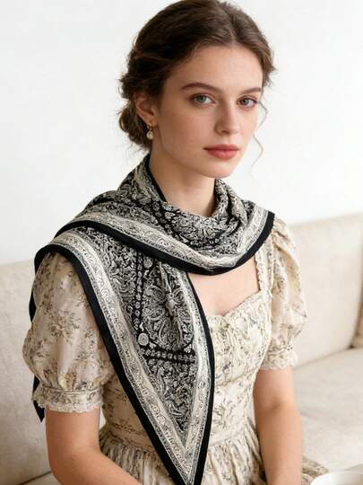 1条法式复古百搭腰果花图案双用途三角围巾，适合日常办公、度假及送礼。