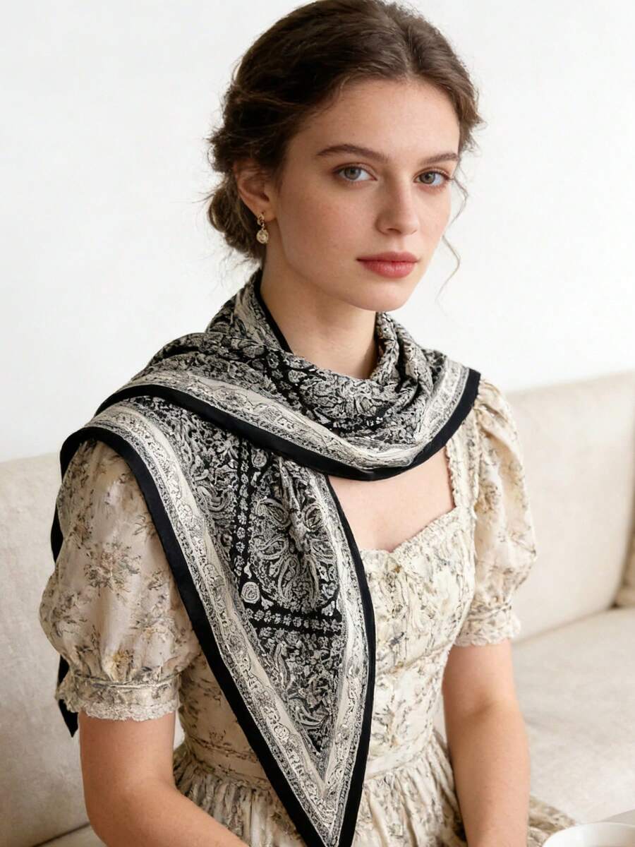 1条法式复古百搭腰果花图案双用途三角围巾，适合日常办公、度假及送礼。 - 紅色 - 查看 1