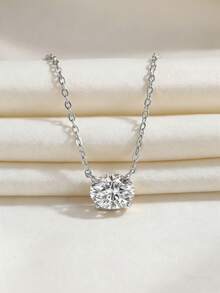 1pc 1-2 Carat Romantic Teardrop Round Diamond Necklace, 925 Sterling Silver, Elegant Pendant Necklace, Luxury & Refined Women's Christmas Jewelry - Oval Necklace - View 4