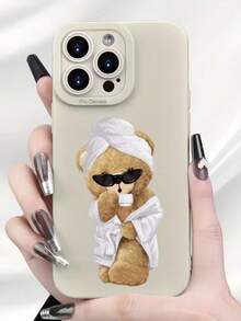 1pc Cute Eyeglasses Bear, Fashionable Full-Coverage Anti-Drop Phone Protective Case, Compatible With IPhone 11 12 13 14 15 16 17 Series, Suitable As Gifts For Family, Friends, And Various Holidays - Black - View 5