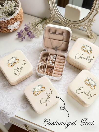 1pc Personalised Jewellery Box, Travel Jewelry Case, Custom Made Gift For Birthday Valentine Wedding,Name, Pink Jewelry Box, Black Jewelry Box, White Storage Box, Blue Women's Jewelry Storage Box, Rose Red Necklace Storage Box