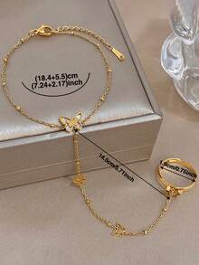 1Pc 18K Gold Plated Elegant Butterfly Finger Chain Bracelet, Women's Hand Stainless Steel Jewelry, For Valentines, Party, Gala, Daily, Dating, Mardi Gras, New Years, Wedding, Beach, Christmas Anniversary, Elegant Mom Gift Boho Jewelry Birthday Bridesmaid Gift - Multicolor - View 11