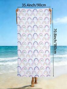 1pc Simple And Cute Rainbow Single-Sided Printed Pattern Beach Towel, Ultra-Fine Fiber Beach Towel, Lightweight, Quick Drying, Absorbent, Beach Towel, Suitable For Swimming, Swimming Pool, Yoga, Gym, Camping And Other Occasions, Essential Beach Supplies In Summer, - Type a - View 12