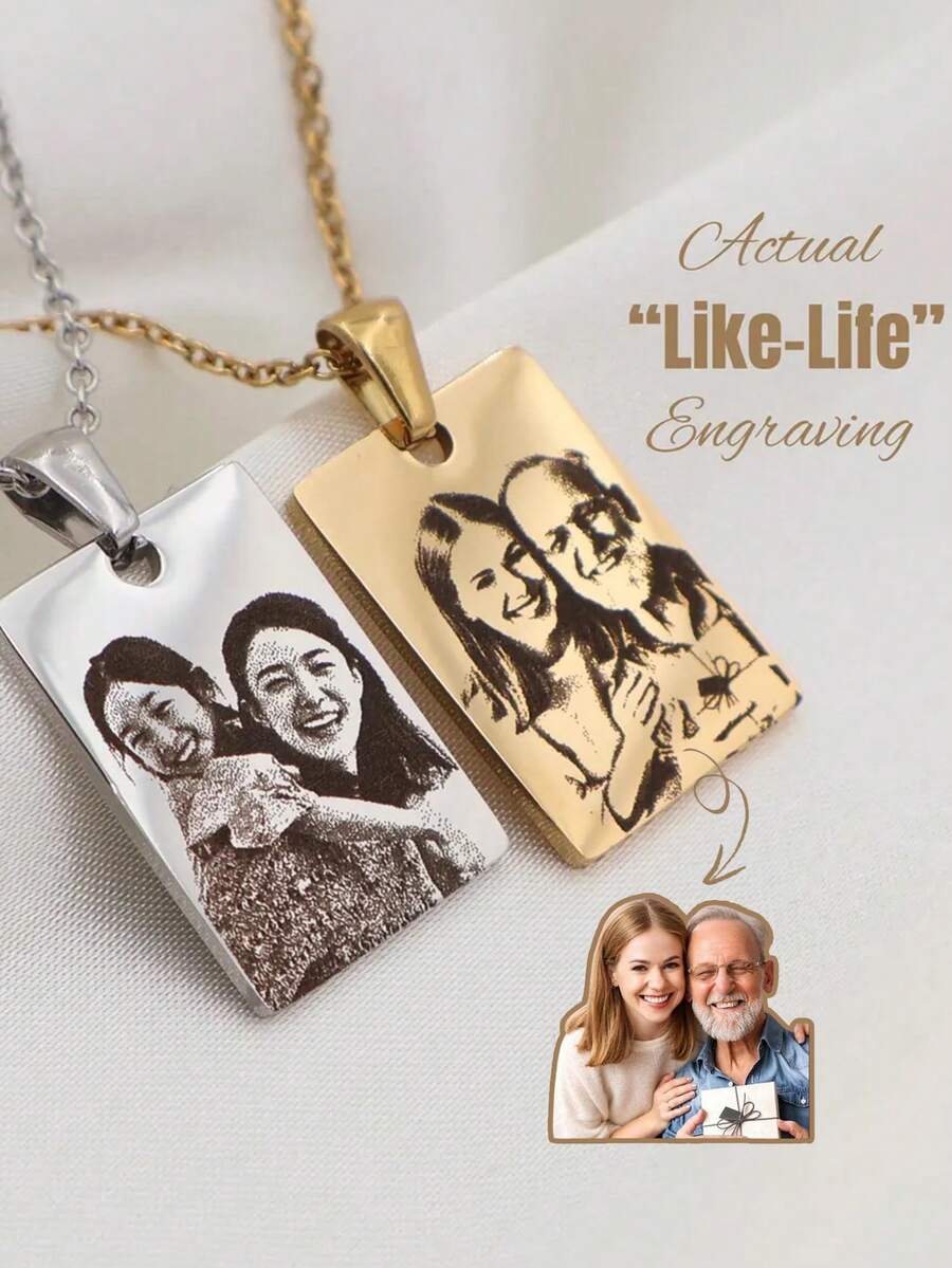 1pc Customized Photo Engraved Necklace - Lifelike Photo Inlaid, Personalized Mother's Day Necklace - Christmas Gift For Mom - Multicolor - View 1