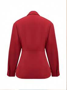 女士优雅衬衫，独特收腰钩扣设计，长袖办公衬衫，百搭日常上衣，春季必备 - 紅色 - 查看 2