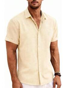 ¡RecomendadoCamisa de Punto con Botones,Camiseta Casual con Botones Transpirable,Camisa de Playa de Verano de Lino Texturizado a la Moda para Hombre¡Top de Temporada - Azul marino - Ver 9