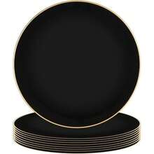 PARTY BARGAINS 13-Inch Charger Plates - 8 Pack, Organic Collection Black Gold Rim, Heavy-Duty Disposable Chargers For Elegant Dining - Ideal For Weddings And Formal Events - 錘紋黑金邊 - 查看 1