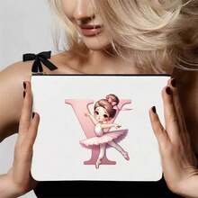1pc Pink Ballet Girl & Letter Print Personalized Makeup Bag, Music Girl Pattern Cosmetic Storage Pouch, Personalized Letter Music Festival Bridesmaid Gift Makeup Bag,Pouch,Makeup Pouch,Travel Essential - Multicolor - View 25
