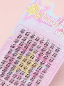 80pcs Segmented False Eyelashes, Fluffy & Soft, Natural Cat Eye DIY Mischievous Cartoon Mermaid 3D Faux Mink Lashes, Short & Delicate Lashes, Thin & Lightweight Fake Eyelashes - Black - View 5