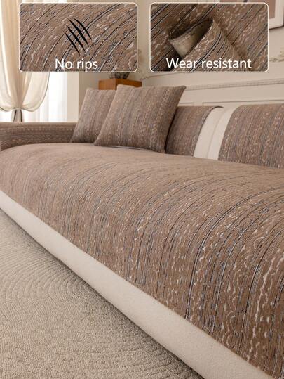 1pc Comfortable Chenille Sofa Cushion Cover, All Season Universal Sofa Seat Protector, Modern Minimalist Anti-Slip Sofa Pad, Dust-Proof And Washable Sofa Slipcover, Fashionable Soft Non-Fading Non-Shedding Pet-Friendly Couch Cover, Adjustable For Corner Sofa, Bedroom, Office, Living Room Furniture, L-Shaped Sofa And 1/2/3/4 Seat Sofa