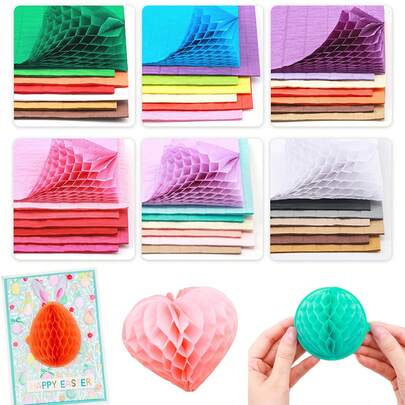أقراص ورق الخلية السداسية أو قوالب القطع لإنشاء أعمال فنية ثلاثية الأبعاد فريدة من نوعها للأعمال اليدوية والحرف والديكورات الحفلات والمستلزمات؛ لوح أنسجة الخلية السداسية متعدد الألوان للحرف اليدوية ثلاثية الأبعاد وبطاقات البوب أب هدايا عيد الفصح