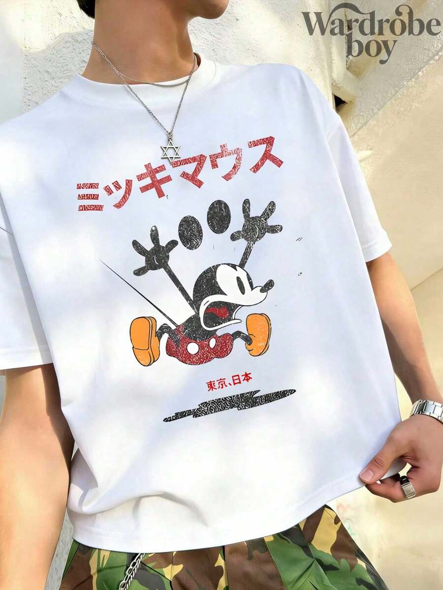 Disney Printed T-Shirt,Men's Vintage Mickey T-Shirt. Restored Japanese Vintage Willie Ship Shirt,Unisex,High-Quality Pure Cotton T-Shirt,Suitable For All Seasons, Comfortable And Breathable| Exquisite Design | The Best Choice For Giving Gifts - 白色 - 查看 1