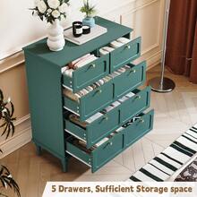 HLR 5 Drawers Dresser For Bedroom, 40" Tall Wood Mid Century Modern Chest Of Drawers, Closet Clothes Storage Organizer For Living Room, Hallway, Entryway - 綠色 - 查看 6