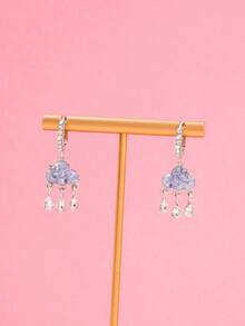 Unique Blue Crystal Cloud Tassel Earrings, Luxury Versatile Design - Clouds and Raindrops - View 2