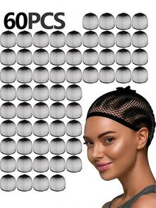 黑色网状假发帽，200/100/50/20/10/5/2个装，开口式假发帽发网，适合女性、男性、儿童、万圣节服装派对假发 - 黑色 - 查看 12