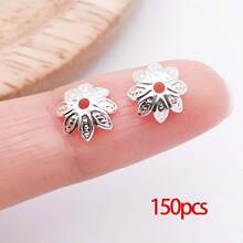 150个珠帽花朵隔珠端帽，空心花朵珠帽金属镂空珠端帽，适用于手链耳环项链DIY珠宝制作工艺品 - 彩色 - 查看 13