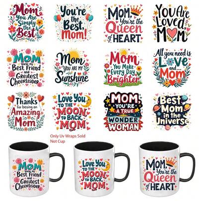 12pcs Funny Mother's Day Quotes UV DTF Mug Stickers, Mom Quotes Design For 16oz Libbey Tumblers, Best Mom Themed Plastic Decals For Mugs, Bottles, DIY Crafts, Mother's Day Gifts (Cup Not Included, Sticker Only)