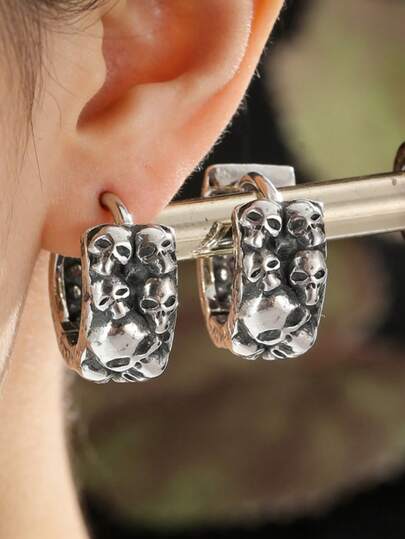 1 par de pendientes vintage con calavera desgastada, pendientes colgantes de calavera punk, hipoalergénicos y ajustables, adecuados para hombres/mujeres, para fiesta de Halloween y uso casual