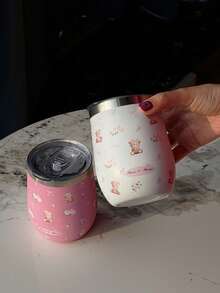 BENNY Cute Bear & Pink Rose Stainless Steel Tumbler, 12oz Travel Mug With Clear Lid & Bow Design | Valentine's Day, Mother's Day, Birthday, Christmas Gift For Her, Women, Girlfriend, Daughter, Teen Girl - Multicolor - View 2