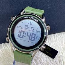 Men's Digital Watch With Digital Display Showing Time, Date, Day Of The Week, And Stopwatch Function, Available In Four Colors. 47 Mm Case. - Verde militar - Ver 1