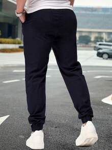 Shendy Vendy Men's Loose Drawstring Elastic Waist Cuffed Jogger Pants With Slant Pockets - 藏蓝色 - 查看 4