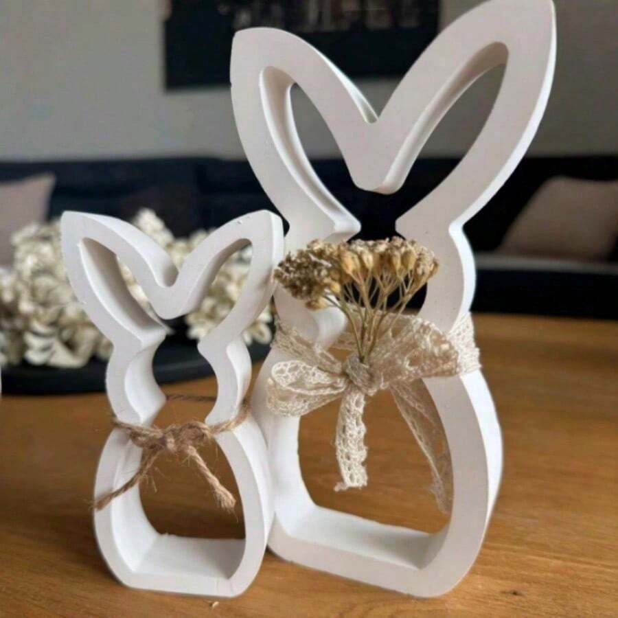 1pc Rabbit Shaped Decorative Mold, Hollow Rabbit Plaster Candle Holder Mold, Easter Rabbit 3D Decor, Silicone Mold - White - View 1