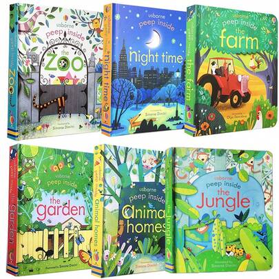 Lachilly Usborne Peep Inside Children's Books: Garden, Animal Homes, Dinosaurs & Farm /Nature Themes, Lift-The-Flap Educational Board Books For Kids, Preschool Children Early Interactive Learning Books