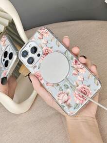Watercolor Pink Rose Floral Phone Case Cover With Green Leaves, Magnetic Design Enables Wireless Charging, Slim Protective Back Cover For Women Elegant Flower Pattern Design Shockproof Protective Case Compatible With Samsung Galaxy S26Ultra S26Plus S26 S25 S24 S23 S22 Plus FE Edge A56 A54 A36 A35 17promax 17Air 17pro 17 16E 16 15 14 13 12 11 X XS XSMAX Plus Pro Case - Trong sáng - Xem 9