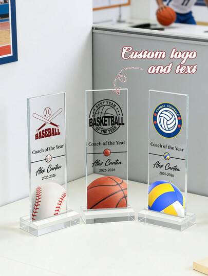 1pc Personalized Soccer, Basketball, Tennis Acrylic Trophy,Customize Logo And Text,Personalized Trophy For Soccer Players, Coaches, And Teams, Acrylic Award For Soccer Teams,Personalised Soccer, Basketball, Tennis Gift, End Of Season Gift, Gift FromSoccer, Basketball, Tennis Team, Male Teacher Gifts, Thank You