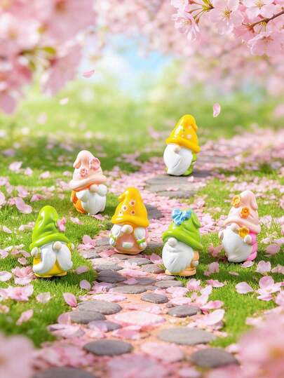 6个可爱树脂小矮人摆件，6款可爱仙女迷你小矮人摆件套装，花园和家居装饰！适用于微型花园、春季装饰、盆栽植物装饰、微景观工艺、花园装饰、汽车内饰配件、生日派对礼物、书架展示、展示柜微型装饰。