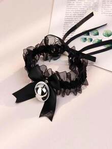 1 Set Women Lace Cat Ear Headband With Bow Tie Choker Necklace, Suitable For Parties And Events, Sexy Cat Ear Headband With Bell Necklace, Perfect For Gatherings And Costume Accessories (One Size Fits Most, Random Color And Style) - Multicolor - View 3
