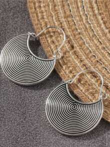 一对简约复古螺旋图案耳环，兼具女性魅力和百搭优雅，适合日常佩戴和度假穿着。 - 銀色 - 查看 2