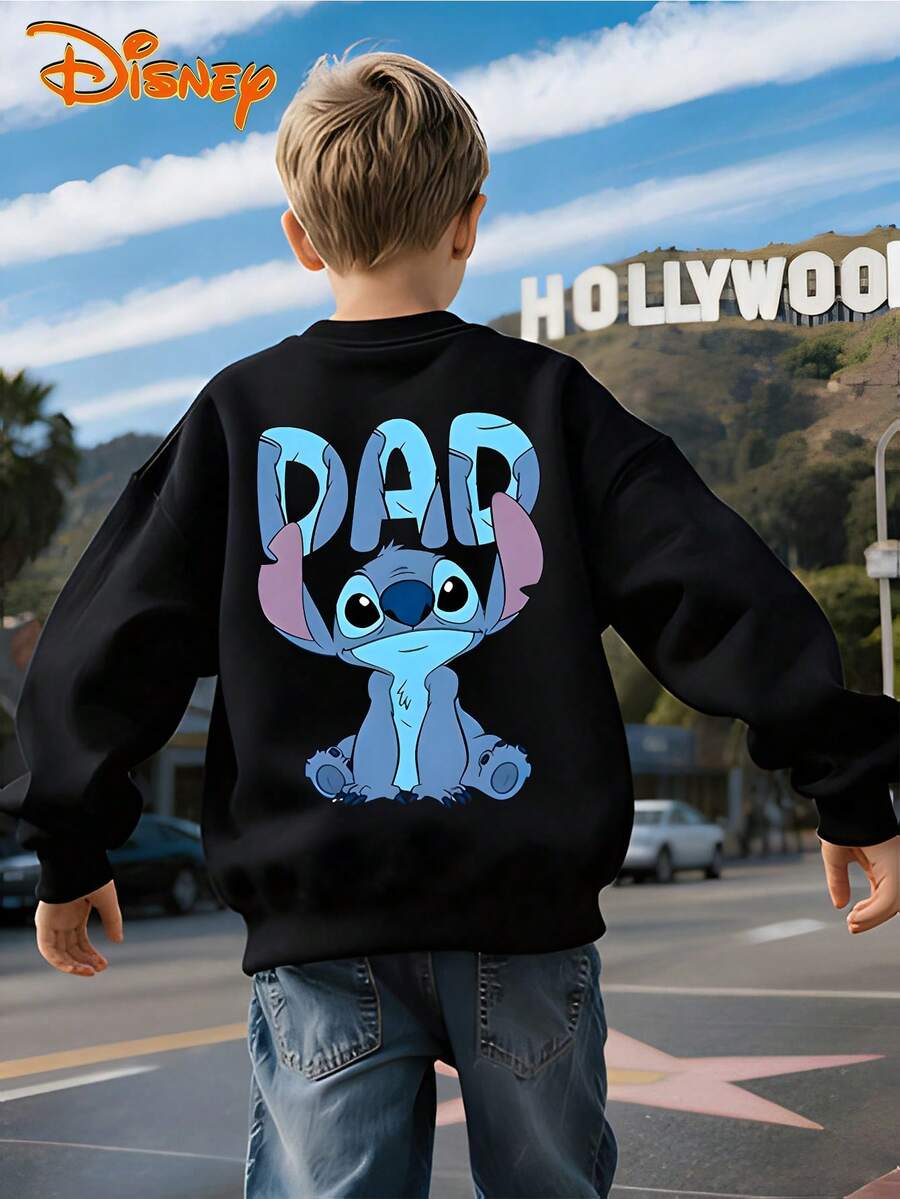 Disney Lilo & Stitch "DAD" Black Crewneck Sweatshirt, Cute Stitch Dad Print, Double-Sided Design, Soft Fleece Lining, Oversized Fit, Casual Style, Perfect For Dads & Fans, Unisex - màu đen - Xem 1