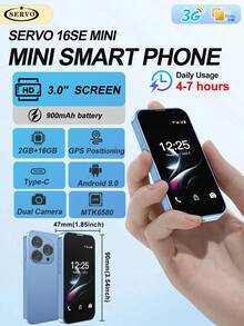 SERVO Mini 智能手机，安卓 9.0 系统，双卡双待，2GB 运行内存，16GB 机身存储，支持 WiFi、GPS、3G WCDMA 网络，3.0 英寸显示屏，便携式手机 - 粉色 - 查看 2