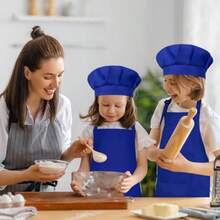 Apron And Chef Hat Set Adjustable Apron With 2 Pockets For Cooking Baking Painting In Blue - -皇家藍- - 查看 6