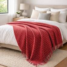 Luxurious Striped Sofa Throw 180x240 Handmade Decoration - Red With White Line - View 2