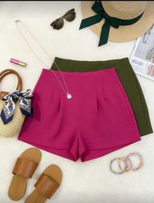 Set Of 2 Tailored Dress Shorts, New Fashion 2025 - 軍綠色 粉紅色 - 查看 2