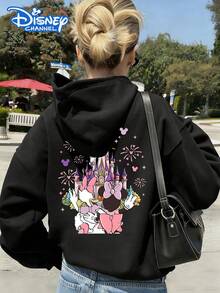 Disney Women's Hooded Sweatshirt Features A Double-Sided Print Of Minnie Mouse And Minnie's Cartoon Alphabet Design Autumn/Winter Hooded Sweatshirt Soft, Comfortable, And Warm Fabric Essential Autumn/Winter Wardrobe Piece Perfect For Everyday Casual Wear, Travel, Or Shopping Also Makes An Ideal Gift - Black - View 3