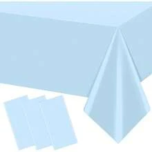 3Pcs Light Blue Tablecloths, Disposable Plastic Tablecloth, Waterproof Baby Blue Rectangle Table Cover For Graduation Birthdays Weddings Anniversary Party Decorations, 54x 108 Inch - 淺藍色 + 3 件裝 - 查看 1