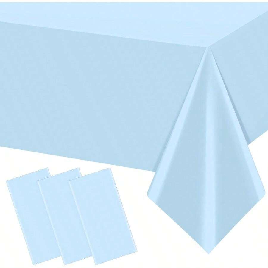 3Pcs Light Blue Tablecloths, Disposable Plastic Tablecloth, Waterproof Baby Blue Rectangle Table Cover For Graduation Birthdays Weddings Anniversary Party Decorations, 54x 108 Inch - 淺藍色 + 3 件裝 - 查看 1