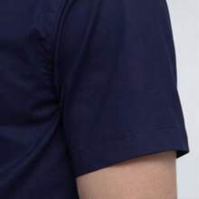 Men's Short-Sleeve Dress Shirt, Slim Fit, Plain, With Pocket - Xanh đậm - Xem 4