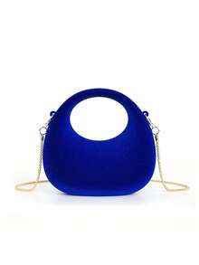 FOREVER MIYIN Bolso de mano en forma de media luna de terciopelo elegante, mini bolso de media luna, bolso de hombro cruzado de cadena multiusos de moda, estuche para auriculares, estuche para lápiz labial, bolso casual y elegante, regalo ideal para el Día de San Valentín, ceremonias de adultos, cumpleaños, aniversario, adecuado para fiestas, bodas, bailes y otras ocasiones - azul real - Ver 13