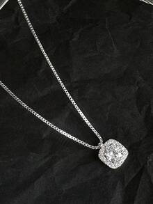 1 Peça Colar Colar Cúbico de Zircônia Minimalista Quadrado de Prata 925, Hipoalergênico, Presente de Jóia Fofo e Divertido para Menina, Adequado para Aniversário/Aniversário - quadrado - Visão 8