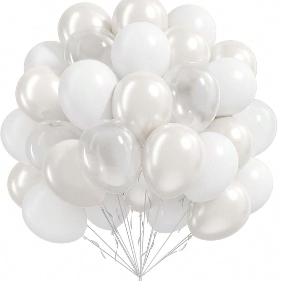 50pcs White Balloons With Pearl Decorations, Suitable For Bridal Shower, Bride, Bachelorette Party, Birthday Party Decor - Multicolor - View 1